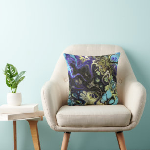 Coussin Cravate en marbre bleu et vert olive Aqua