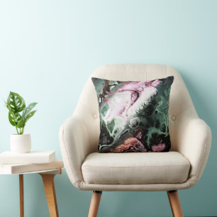 Coussin Cravate en marbre rose, noir et vert jade