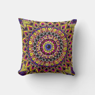 Coussin Crayon de couleur mandala violet jaune