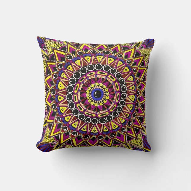 Coussin Crayon de couleur mandala violet jaune (Recto)