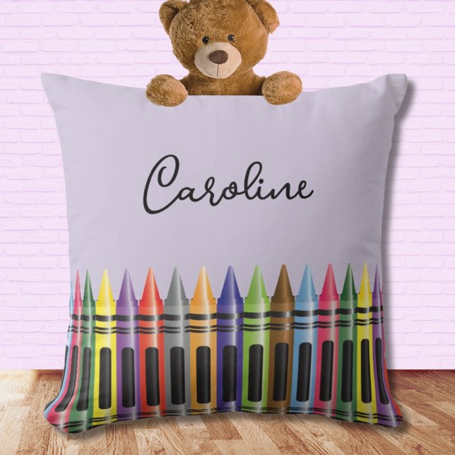 Coussin Crayon Kids Purple Classic Script Nom Chambre (Créateur téléchargé)