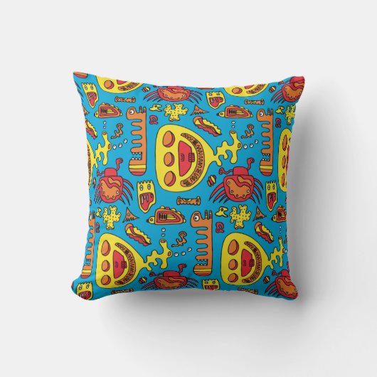 Coussin Crazy Ocean Créatures et sous-marin Jaune Argent (Recto)