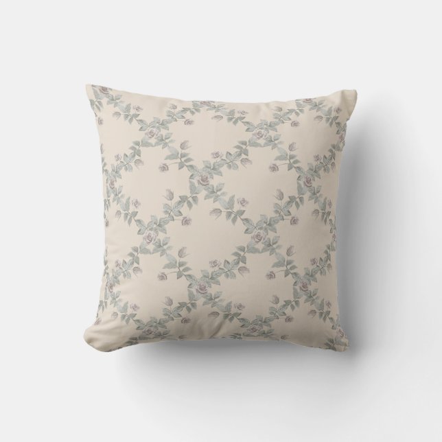 Coussin Cream Taupe Rose Sage Trellis Pattern (Recto)
