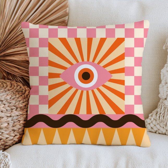 Coussin Création d'oeil maléfique funky rose et orange RÉT (Créateur téléchargé)