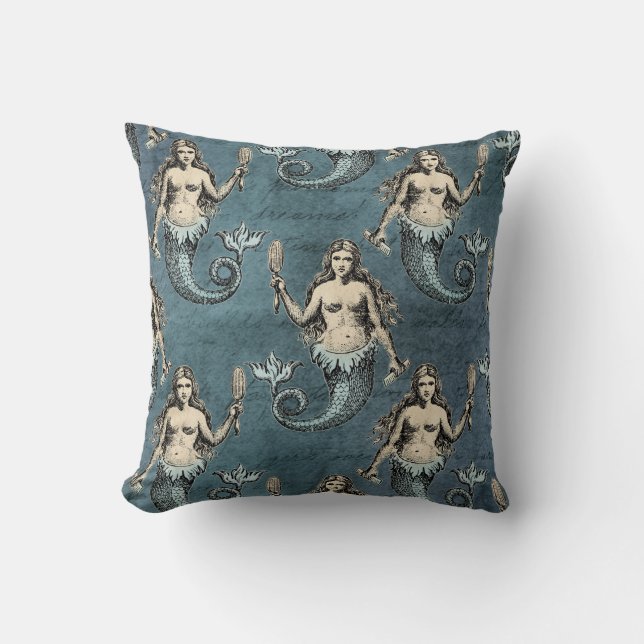 Coussin Créatures de mer sirène couleur bleue de l'océan é (Recto)