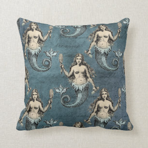 Coussin Créatures de mer sirène couleur bleue de l'océan é