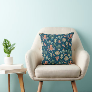 Coussin Créatures sous-marines Motif bleu