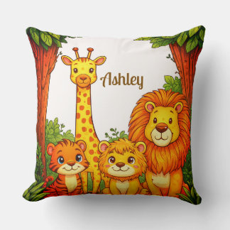 Coussin Crèche Animaux Brun Blanc Safari Jungle