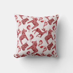 Coussin Créez vos propres chevaux et oiseaux nordiques rou