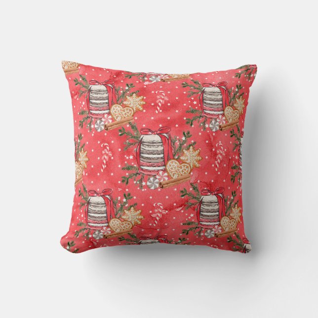Coussin Créez Vos Propres Friandises de Noël Rouges (Recto)