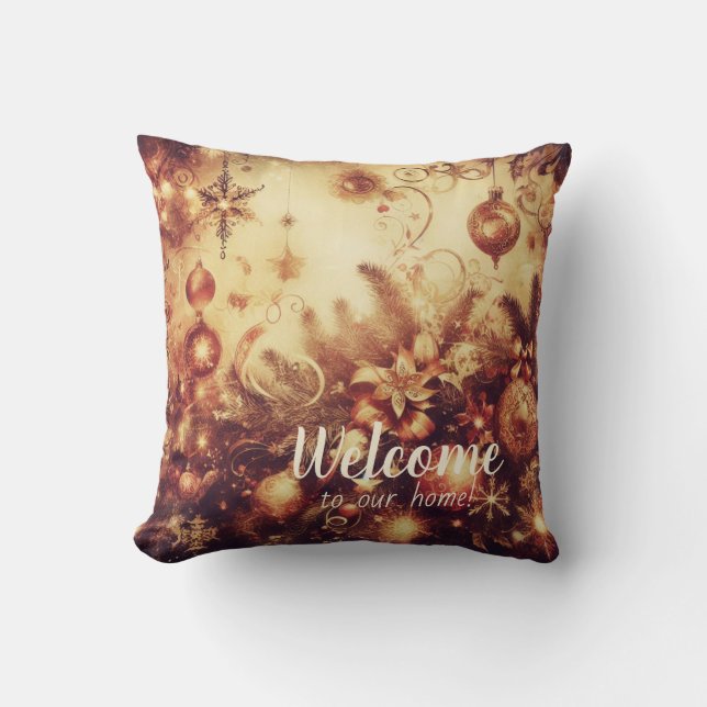 Coussin Créez vos propres ornements de Noël en or romantiq (Recto)