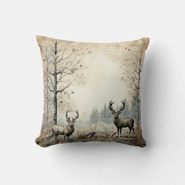 Coussin Créez votre propre cerf d'hiver Vintage (Recto)