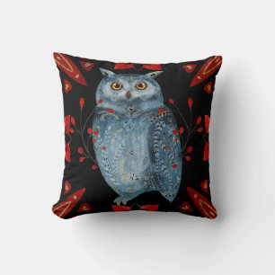 Coussin Créez votre propre Chouette nordique Bleue et Snow