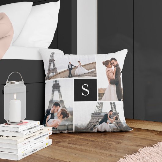 Coussin Créez votre propre collage de 5 photos à monogramm