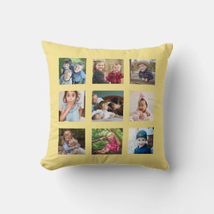Coussin Créez Votre Propre Collage De 9 Photo Jaune Douce