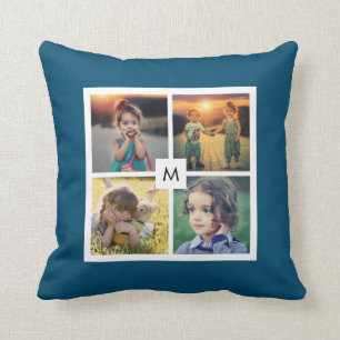 Coussin Créez votre propre collage photo de famille monog