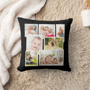 Coussin Créez votre propre collage photo de famille Noir 7