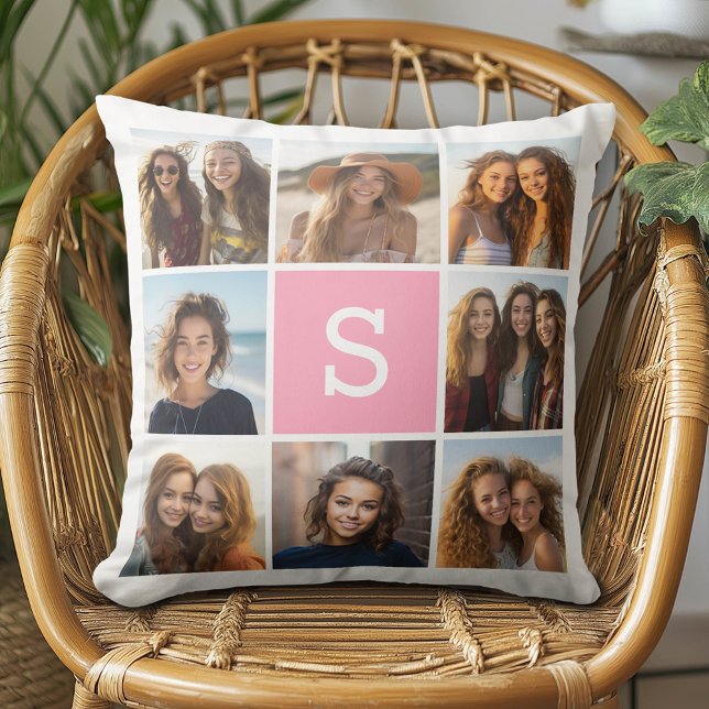 Coussin Créez votre propre collection Instagram Monogramme (Custom Photo Pillow - Add Your Own Pics!)