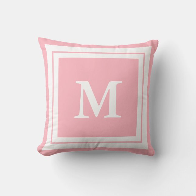 Coussin Créez votre propre monogramme rose pâle et blanc (Recto)