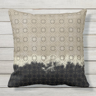 Coussin Crème Abstraite, Gris, Bronze Motif Vintage
