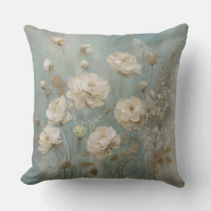 Coussin Crème Aqua Bleu Beige Sarcelle Floral