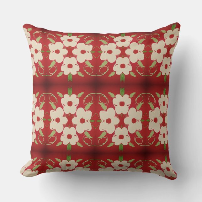 Coussin Crème Avec Fleur Rouge De Canneberge (Recto)