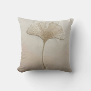 Coussin Crème Beige Feuille de Ginkgo Biloba Minimaliste M