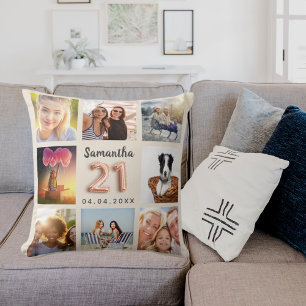 Coussin Crème beige photo collage 21e anniversaire