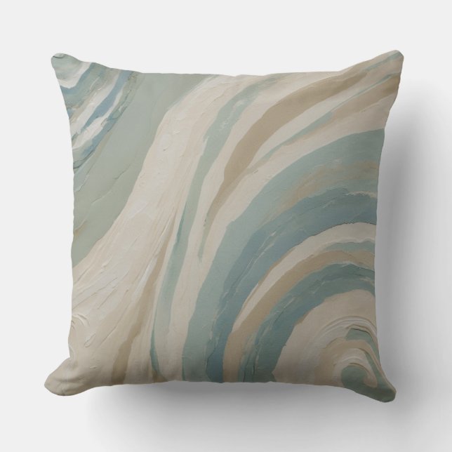 Coussin Crème beige Vagues Turquoises bleu vert (Recto)