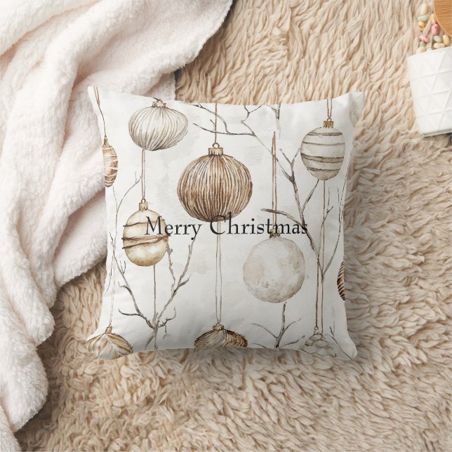 Coussin Crème biologique Tan ornements de Noël (Couverture)