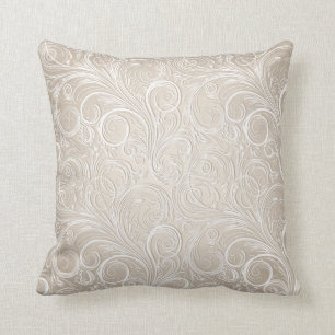 Coussin Crème blanche métallique florale