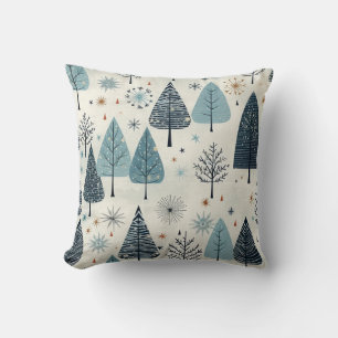 Coussin Crème Bleue Boho Style Arbre de Noël Motif