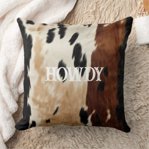 Coussin Crème Brown Cowhide Howdy