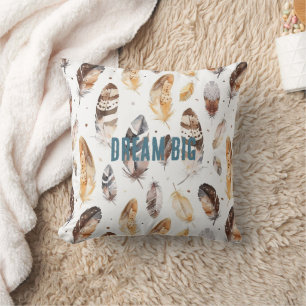 Coussin Crème Brown Plumes tribales autochtones