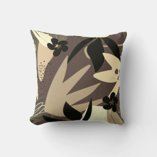 Coussin Crème Brown Tan & Noir Artiste Feuilles Abstraits