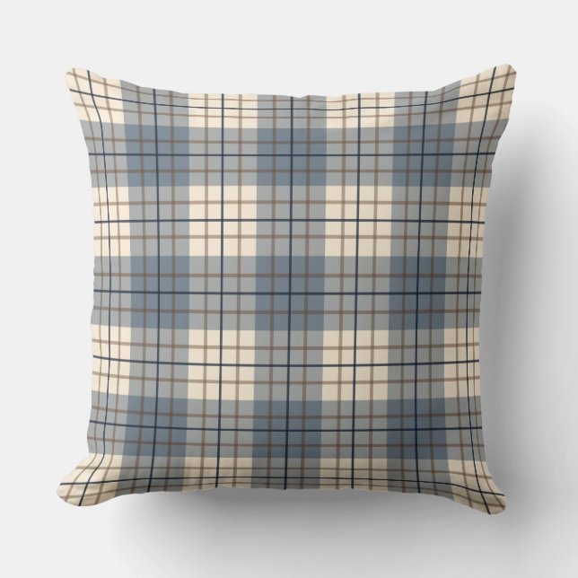 Coussin Crème de brun de bleus de plaid (Recto)