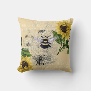 Coussin Crème de tournesol d'abeille vintage Nature Oreill
