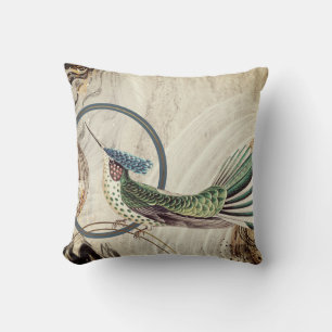 Coussin Crème et colibris bleus Abstraits