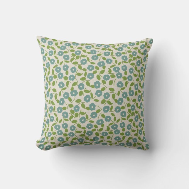Coussin Crème florale de vert bleu de motif d'impression (Recto)