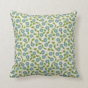 Coussin Crème florale de vert bleu de motif d'impression