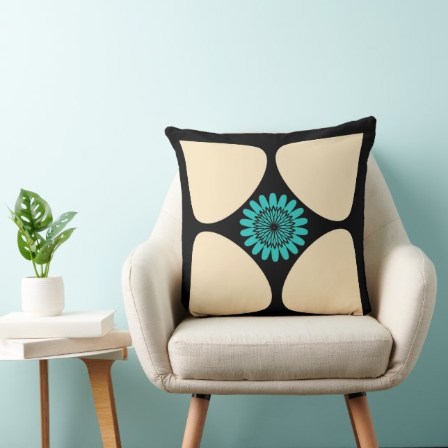 Coussin Crème florale Turquoise Black Graphisme (Chaise)