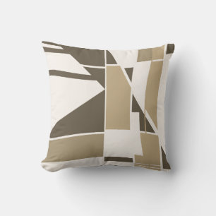 Coussin Crème Marron Taupe sur Abstrait Géométrique Blanc