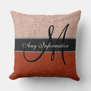 Coussin Crème Monogram & Burlap Brown Jute rustique