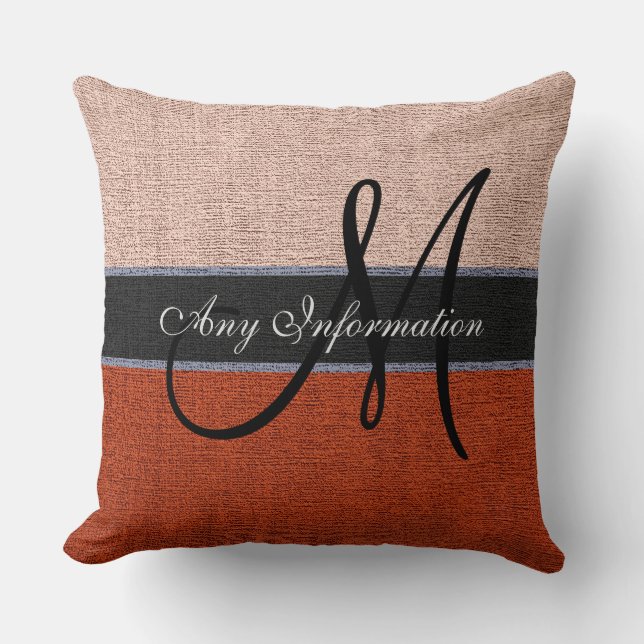 Coussin Crème Monogram & Burlap Brown Jute rustique (Recto)