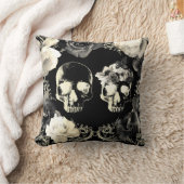 Coussin Crème noire Gris Squelette Crâne Gothique Glam (Couverture)