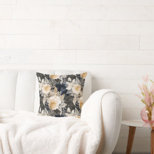 Coussin Crème noire sauvage Léopard Animal Floral