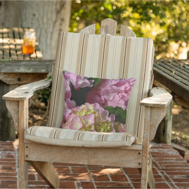 Coussin Crème rose Hydrangeas jaune rose vert floral (Chaise)