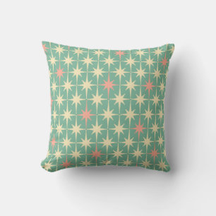 Coussin Crème rose Motif Turquoise Mint les années 50 Star