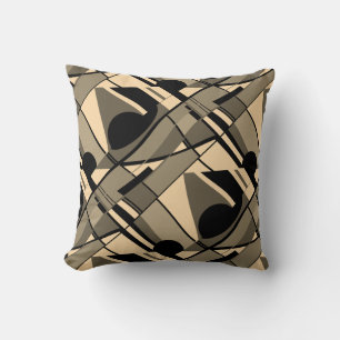 Coussin Crème Taupe Brown Black Slanted Twirling Art Motif