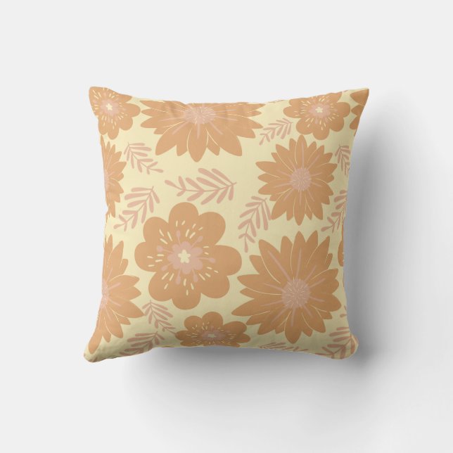 Coussin Crème Vintage rétro Orange Floral (Verso)